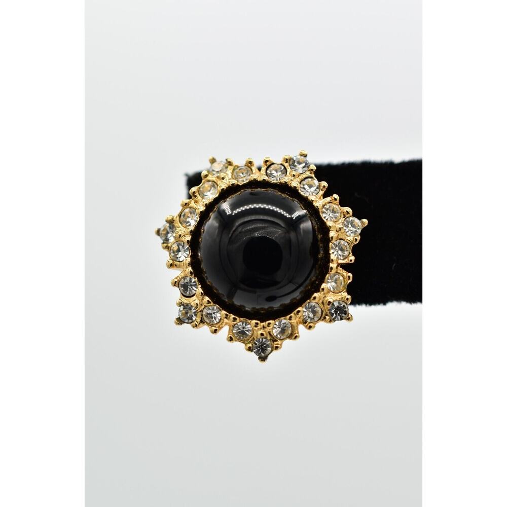 Christian Dior Vintage Black Cabochon Earrings Crystal Gold NOS Signed 80s BinQ - Picture 6 of 12